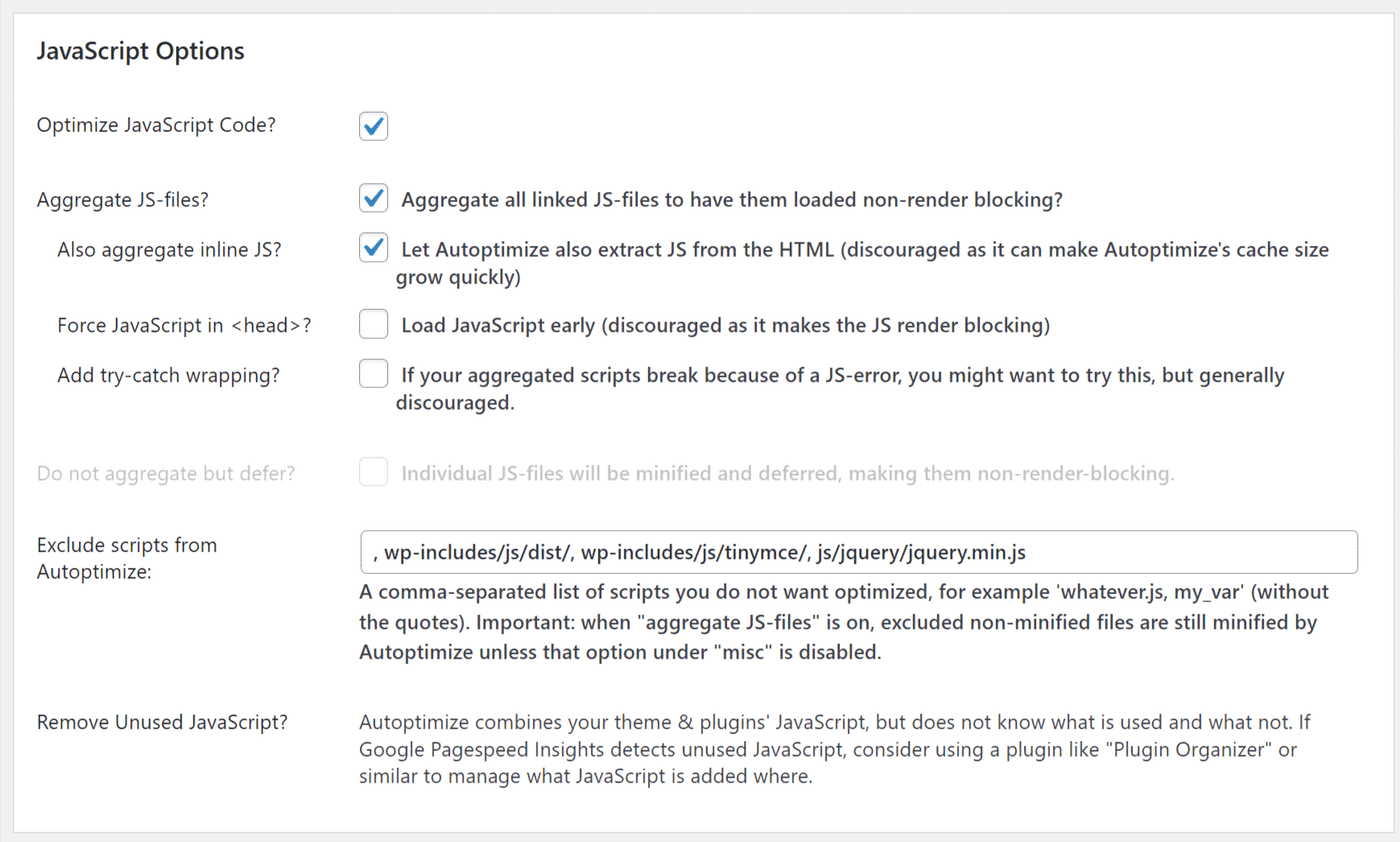 JavaScript Options in Autoptimize