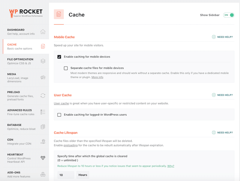 Caching and advanced optimization features - Source: WP Rocket