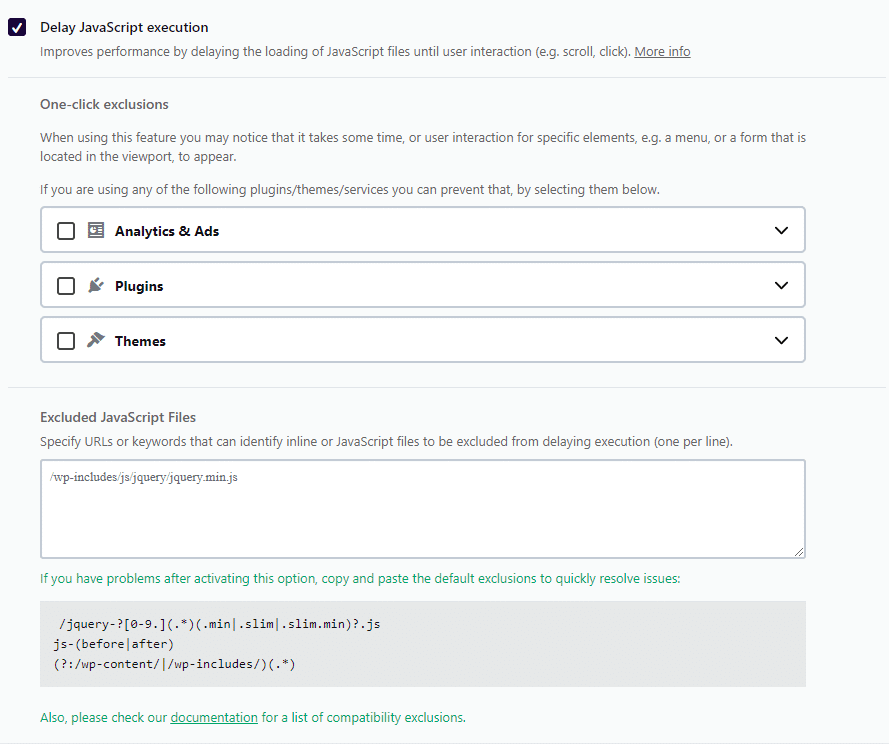 Delay JS execution - File optimization tab, WP Rocket
