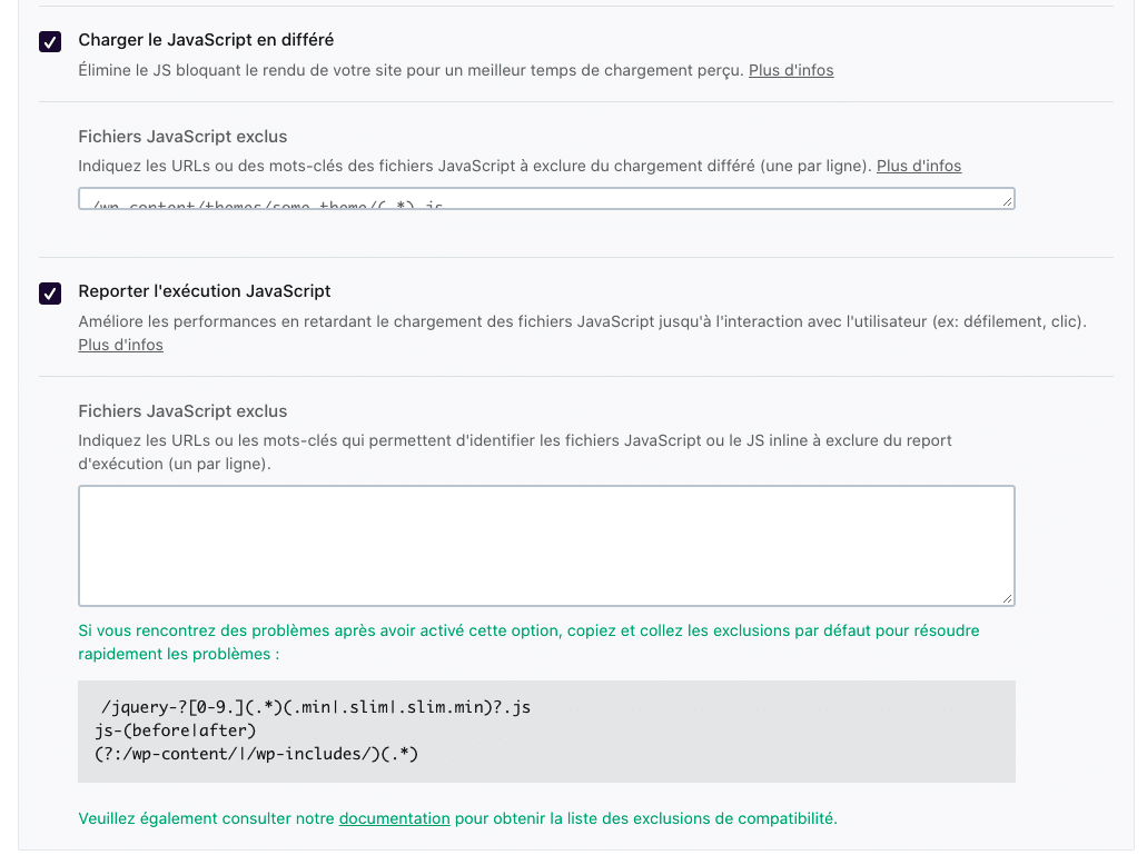 Fonctions d'exécution différée et retardée du JS - Source : WP Rocket 
