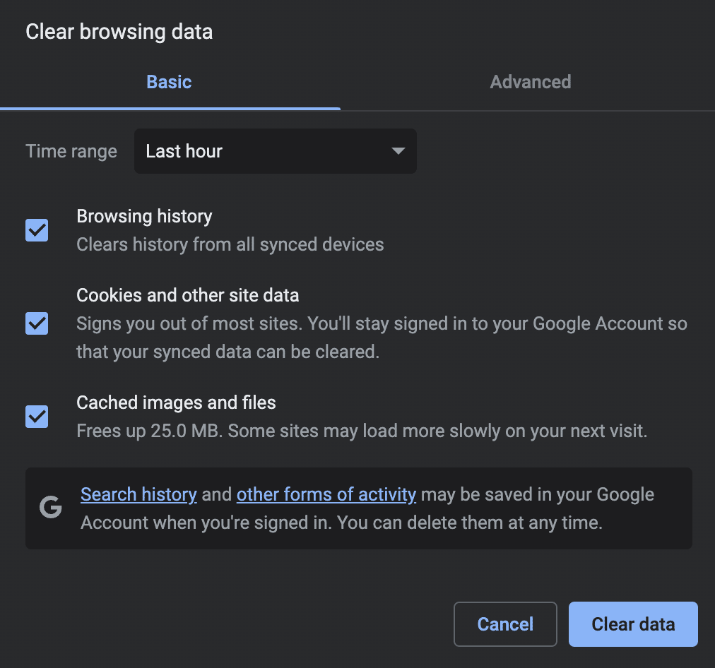 How to clear browser data in Google Chrome