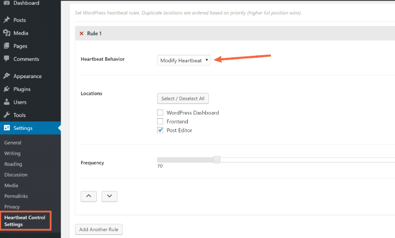 how to fix a slow wordpress admin heartbeat settings