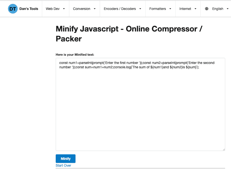 Minifying JS - Source: CleanCSS.com
