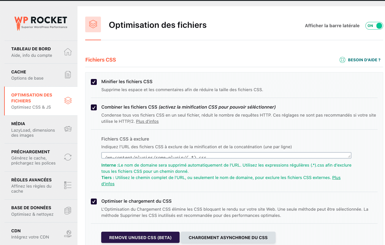 Optimisation complète du CSS - Source : WP Rocket
