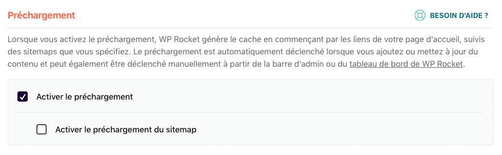 Activer le préchargement de WP Rocket