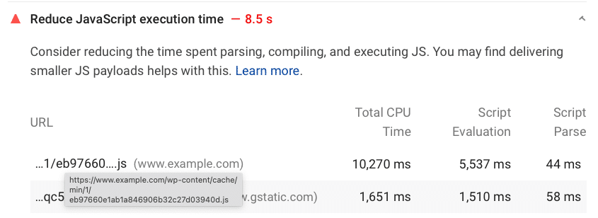 Reduce JavaScript execution time - PSI
