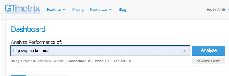 Running a test using your URL to find out the webpage size - Source: GTmetrix