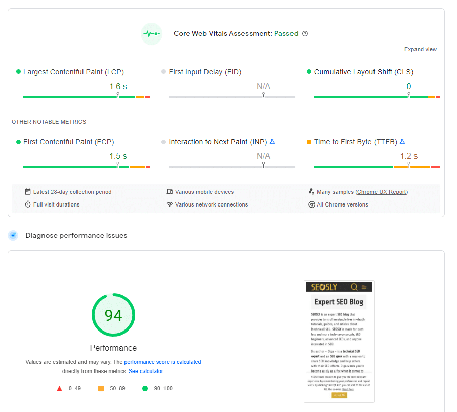 Google PageSpeed Insights report - Source
