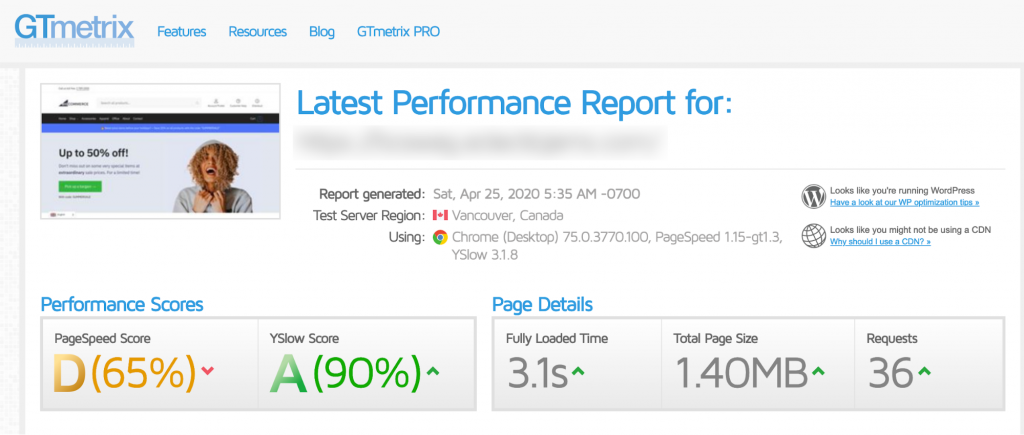 GTMetrix results with WP Rocket
﻿