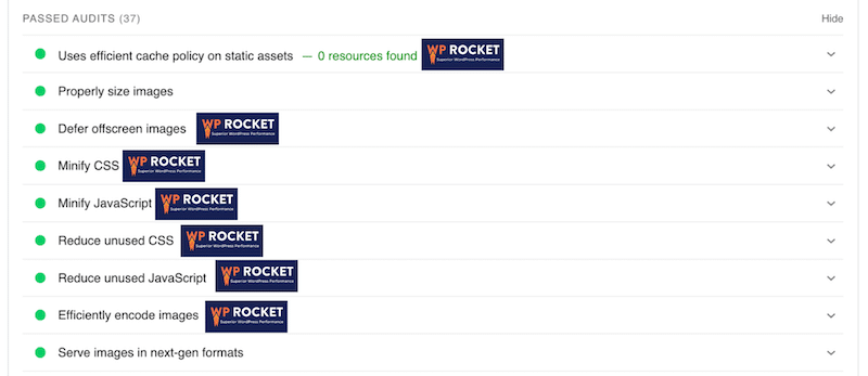 The7 test site - audit passed with WP Rocket - Source: PageSpeed Insights
