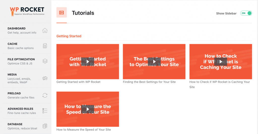 WP Rocket Tutorial Videos in the plugin’s backend 
